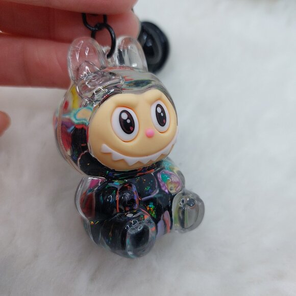 2/$19 Labubu Flowing Sand Exquisite black keychain with bell - Picture 3 of 9